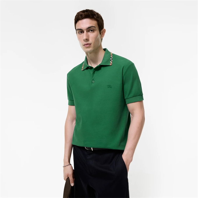 burberry check collar ekd embroidery cotton pique polo shirt